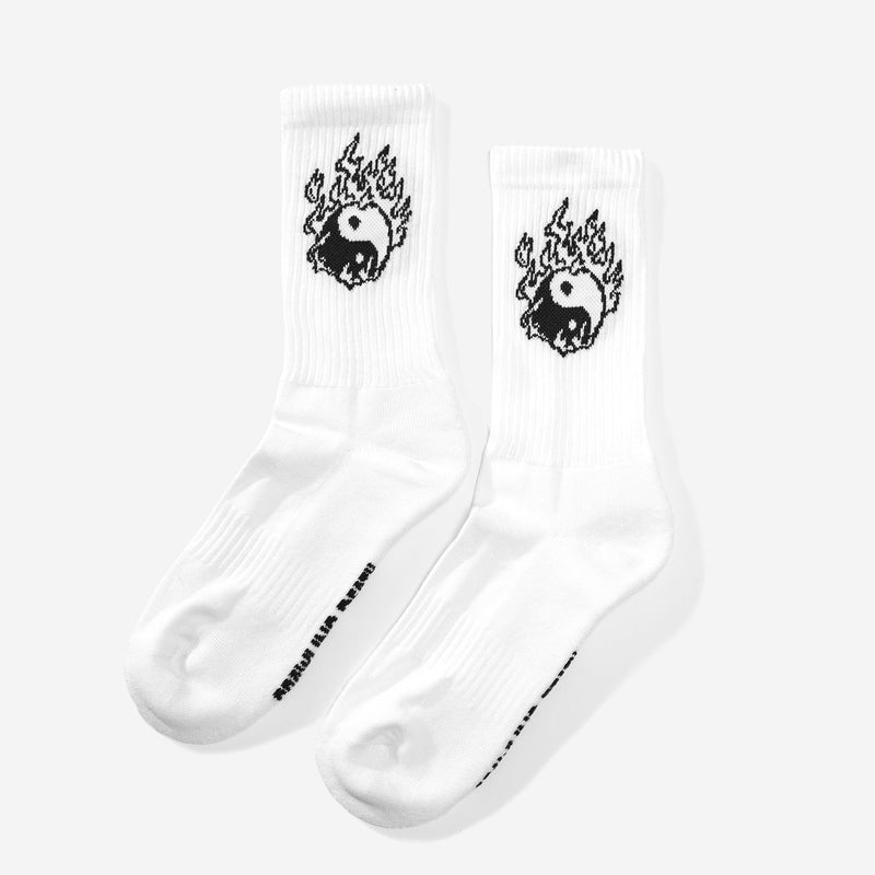 Yin Yang Flames Socks - White